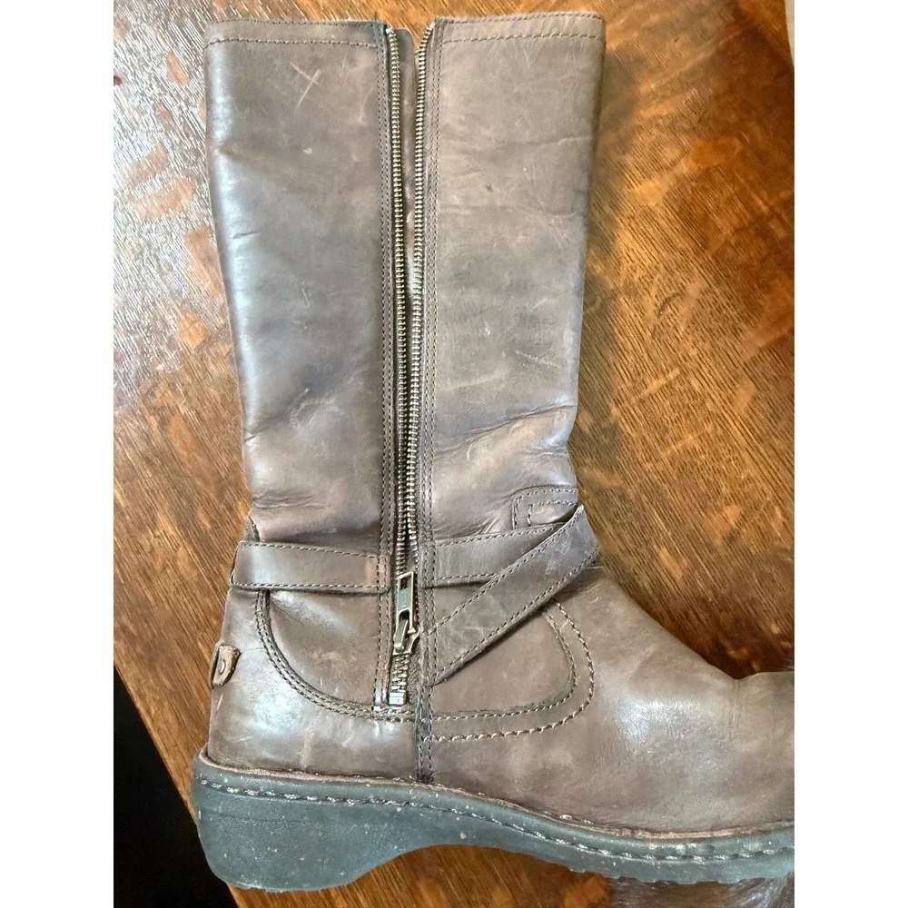 UGG Rosen Riding Boots Women 8 Brown Leather Tall Shearling Lined 1005450